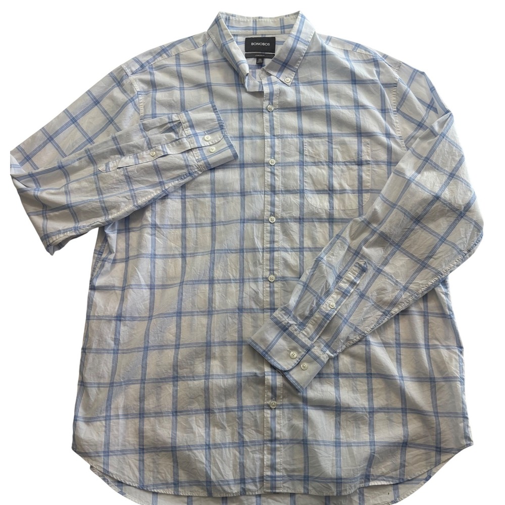 Bonobos Button Down‎ Shirt Mens XXL Long White Blue Plaid 23353-BNC79